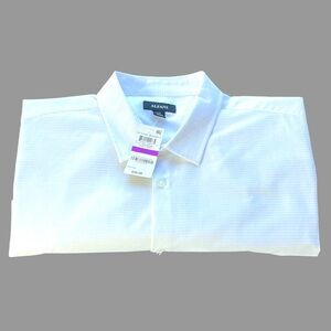Alfani NWT White 100% Cotton Short Sleeve Camp Shirt with Rounded Hem Size XXL
